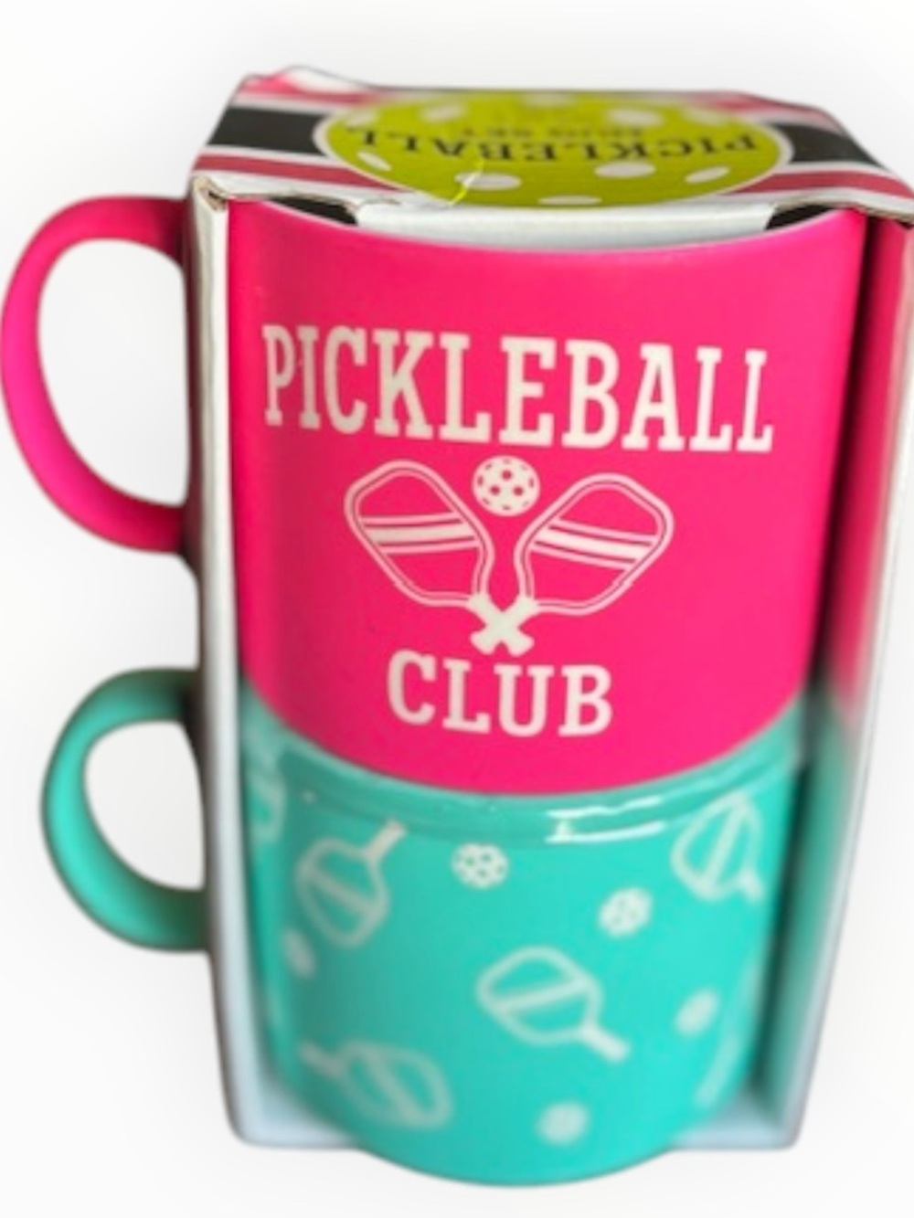 π Pickleball Club Mug Set of 2 Pink Green Pickleball Paddle Coffee Mugs Gift Set